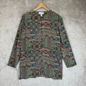 Adrianna Papell Vintage Tunic Womens 12 Silk Long Sleeve Button Front- 2980*